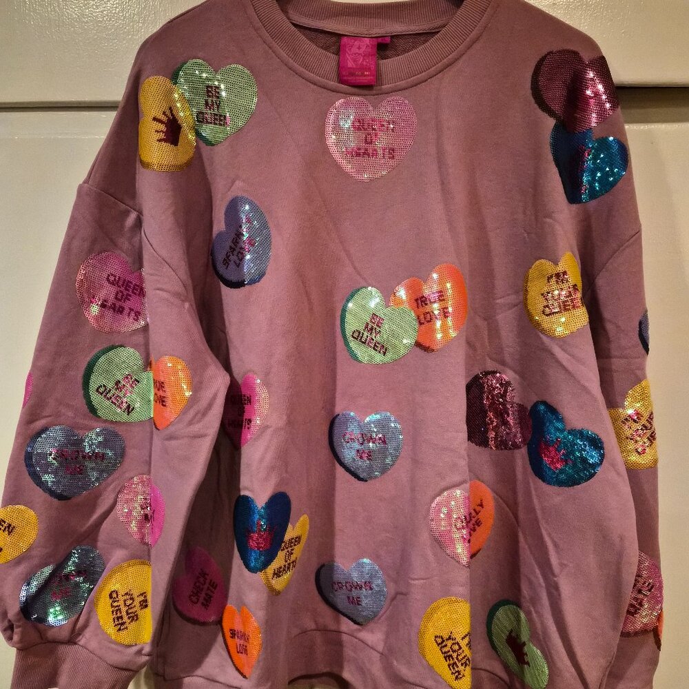 Queen of Sparkles Sequin Conversation Heart Sweatshirt